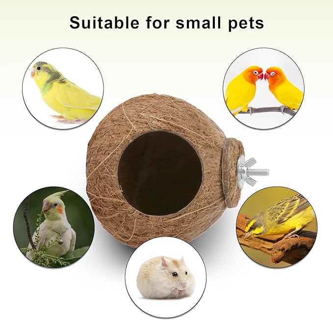 Hypeety Pet Bird Breeding Nest Coconut House Swing Ladder Toys Parrot Parakeets Finches Hamster House Natural Nest Lovebird Cage Hanging Swing Perch (C:Coco Cage Perch Toy)