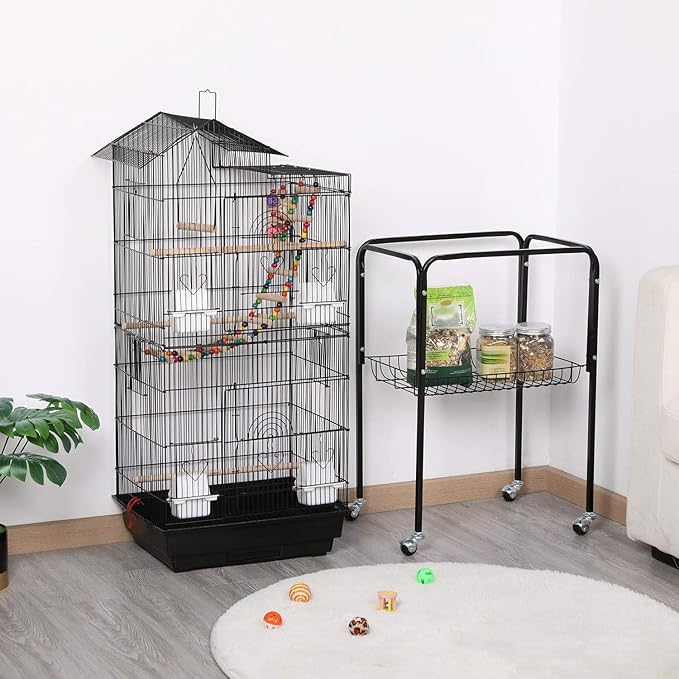 Topeakmart Medium Parakeet Bird Cage for 3 Birds with Wooden Perches and Detachable Stand