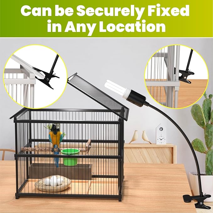 GlowUp Bird Cage Lighting Combo Kit, Clip Lamp with UVB 2.4 20W Compact Fluorescent Bulb for Bird, 360°Rotatable UVB Light for Captive Birds, Reptiles