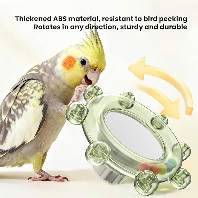 Bird Mirror Toys for Cage,Parakeet Rotating Sound Wheel Toy,Budgie Training Colorful Interactive Chew Toys for Canaries Lovebirds Conures Cockatiels cage Accessories (2, Pink)
