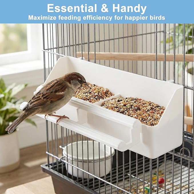 Grevosea Bird Feeder for Cage, 2 Pack No Mess Bird Feeders Plastic Hanging Parakeet Feeder with Hooks for Small Parrots Budgerigar Cockatiel Canary Parakeet Cage Accessories (White)
