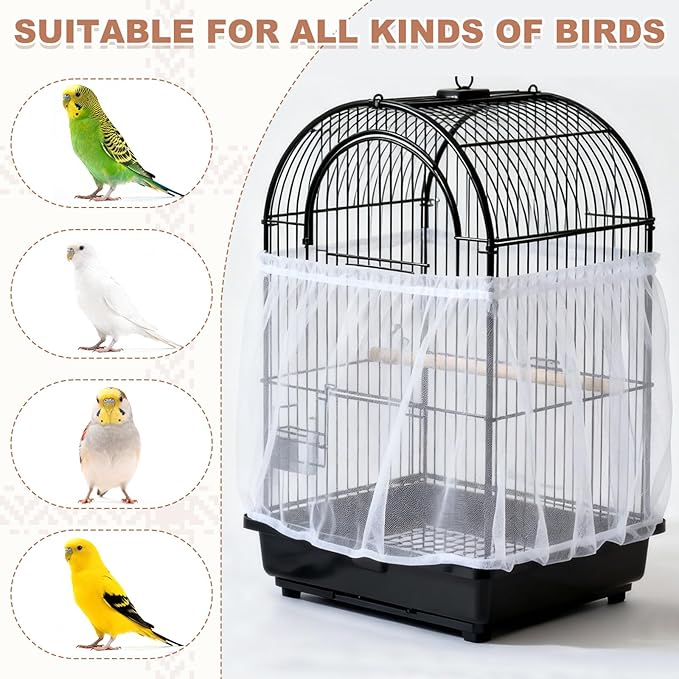 Bird Cage Seed Catcher, Bird Cage Net Cover Seeds Guard, Universal Birdcage Accessories, White, Circumference 19.7"-31.5", Height 6.3" for Parrot Cockatiel Enclosures