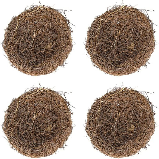 Artificial Birds Nest, 4 Set Handmade Rattan Nest Decor with Foam Eggs for DIY Crafts Garden Yard Home Party Easter Decoration