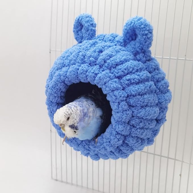 Winter Warm Bird Nest Bed Hanging Hammock Snuggle Hut Parrot House Tent Toy Bird Cage Perch for Bird Budgies Lovebird Finch Hamster Chinchilla Guinea Pig (Sky Blue)