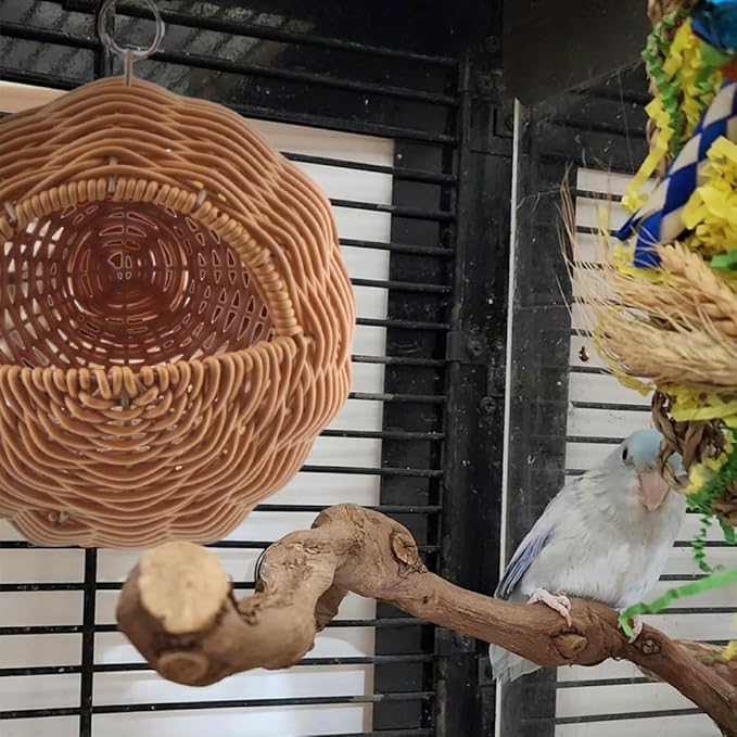 VTurboWay Rattan Bird Nest with Swing Chew Resistant Hammock Style Nest House Parrot Egg Laying and Breeding Nest for Parrots Cockatiels Budgerigars Finches Canaries