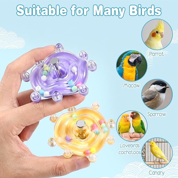 2Pcs Bird Toys for Parakeets, Colorful Parakeet Toys Wheel, Interactive Spinner Rattle Parrot Toy, Cockatiel Toy for Bird Cage, Chewing Exercise for Conure, Budgies Enrichment-Toys
