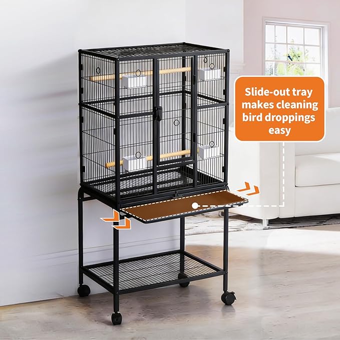Garvee Large Bird Cage, 40.5" H Big Bird Cage with Stand for Parakeets Parrots Conures Lovebird Cockatiel Black