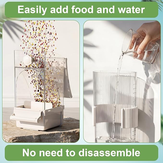 Novabright No Mess Bird Feeder Water Dispenser Set, Automatic Transparent Bird Food Container and 12 oz Automatic Water Feeder for Small Birds Parrot, Cockatoo, Canary, Cage, Lovebird, Budgies(White)