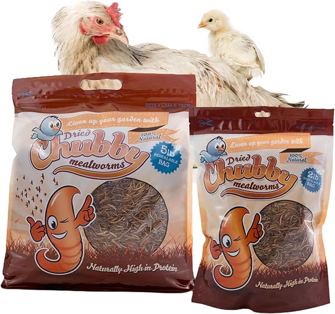 Chubby Dried Mealworms 7 lbs High-Protein Non-GMO Treats for Chickens, Ducks, Wild Birds, Reptiles, Bearded Dragons, Geckos, Sugar Gliders & Backyard Pets