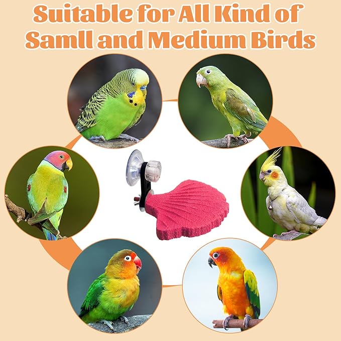 3PCS Bird Beak Grinding Stone with Suction Cups for Small Birds Foot Claws Trimmer Bird Stand Platform Parakeet Cage Perch Parrot Cage Accessories for Indoor Window Viewing (Pink)