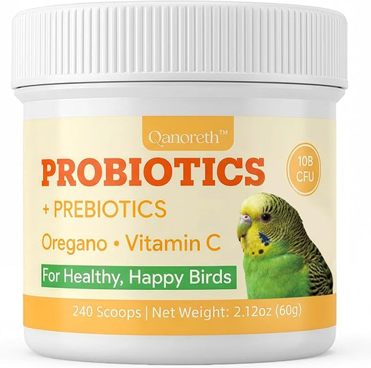 Bird Probiotic Powder for Gut Balance, Digestive & Immune Support – 10 Billion CFU Probiotic + Prebiotic with Vitamin C & Oregano – Molting & Stress Support for All Birds - Parakeet Parrot Cockatiel