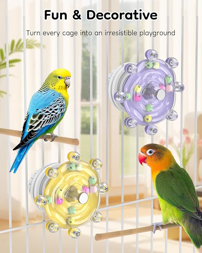Pawfly 2 Pcs Bird Toys for Parakeets, Colorful Spinning Wheel Chew Toys, Interactive Spinner Rattle Parrot Toys, Cockatiel Toys, Parakeet Toys, Bird Cage Accessories for Entertainment Chewing Exercise
