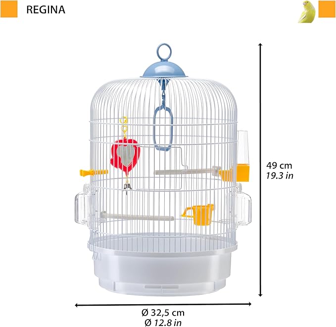 Ferplast Bird Cage Regina Cage for Birds, Canaries, Budgies, Finches, Metal, Accessories Included Rotating Feeders Perches, 32.5 x 32.5 x h 49 cm.