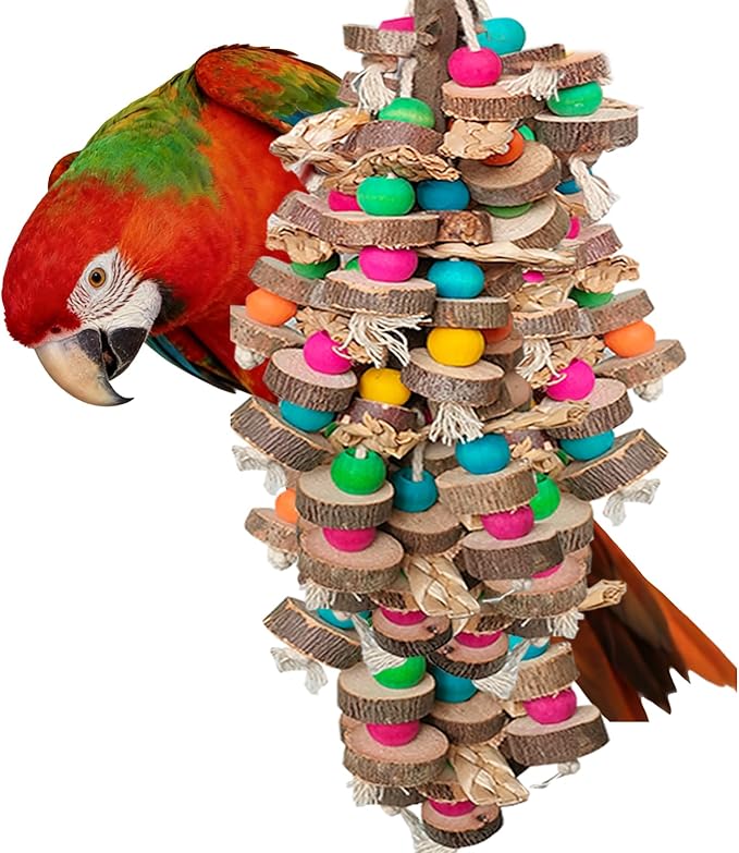 Large Bird Toys for Parrots Toys Natural Colored Wooden Bird Cages Chew Accessories for Macaws, Cockatoos, African Grey, and Amazon Parrots