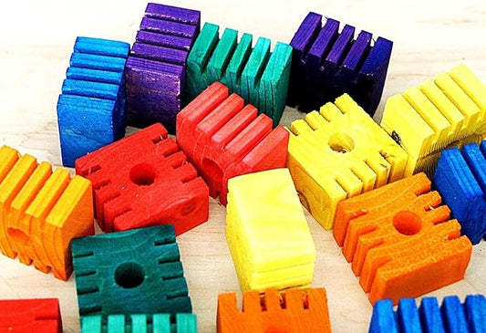 Parrot Bird Toy Parts Supply 18 Wooden Grooved Colored Blocks Cockatoo Mini Macaw Multicolor