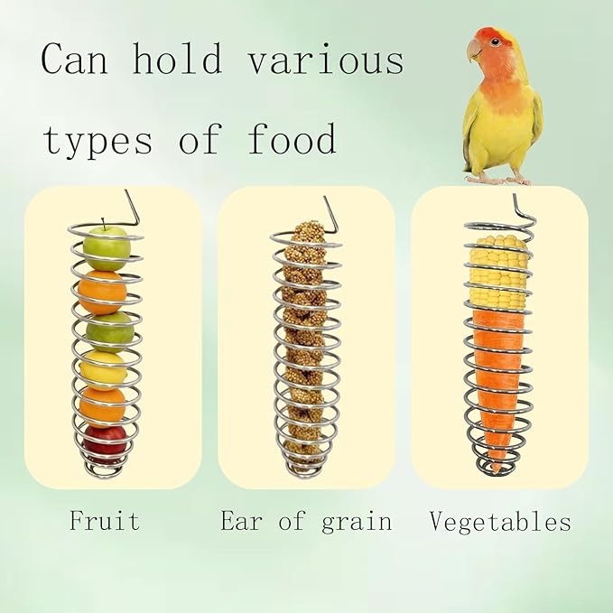 3-Piece Stainless Steel Bird Food Holder, Metal Parrot Foraging Toy, Hanging Fruit Vegetable Feeder Parakeet