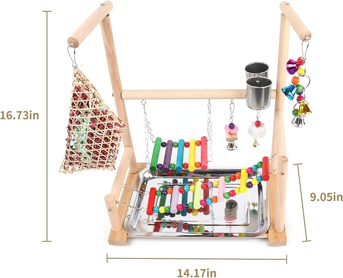 Bird Playground, Playstand for Parrot Cage Accessories (A Ladder with chew Toy)