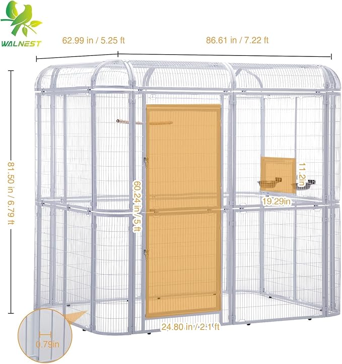 87-Inch Heavy Duty Walk-in Bird Cage – Large Outdoor Aviary Metal Birdcage with Stand, 7.22x5.25x6.8ft Flight Space for Macaw, Budgie, Conure, Lovebird, Parakeet, Cockatiel