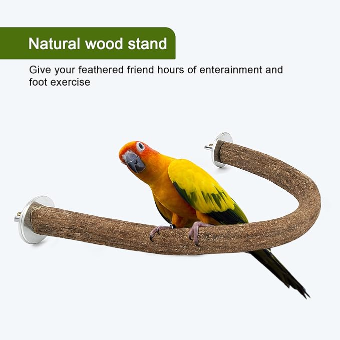 Rypet Natural Wood Bird Perch, U-Shaped Safe Chew & Rest Perch for Parakeets, Cockatiels, Lovebirds, Budgies & Small Conures – Durable Non-Toxic Cage Accessory