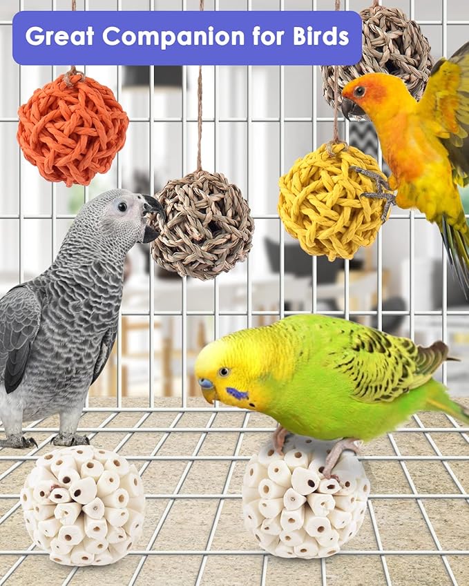 Bissap 6PCS Small Parrot Chew Toys, Sola Balls Conure Chewing Foraging Toys Colorful Bird Foot Balls for Cockatiels Cockatoos Parakeets Love Birds Small Parrot Cage Bite Toys