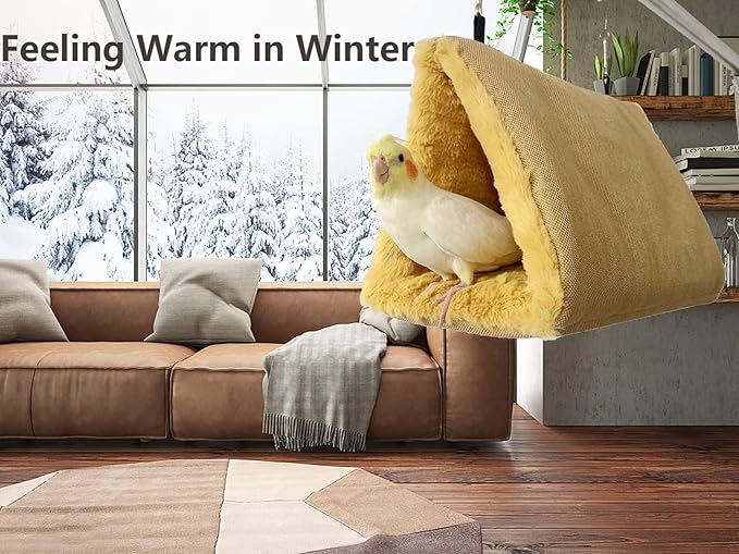 Winter Warm Bird Nest Hammock Swing Fluffy Sleeping Bed Parrot Hideaway Shed Hut House for Cockatiels Parakeet Budgies African Grey Hamster Ferret