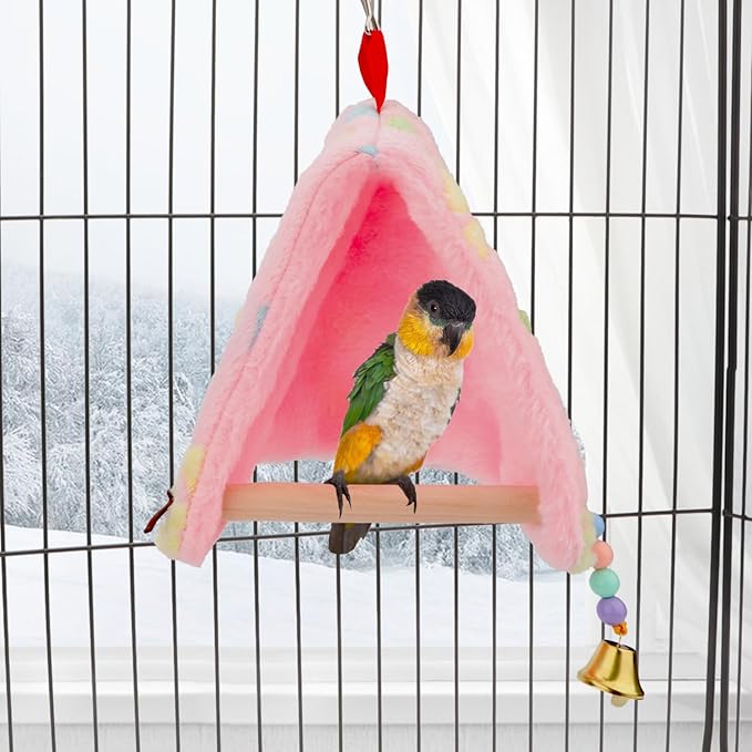 Bird Plush Perch Tent Winter Warm Triangle Hammock Nest Bed for Parrot Budgie Parakeet Cockatiel Lovebird (S)