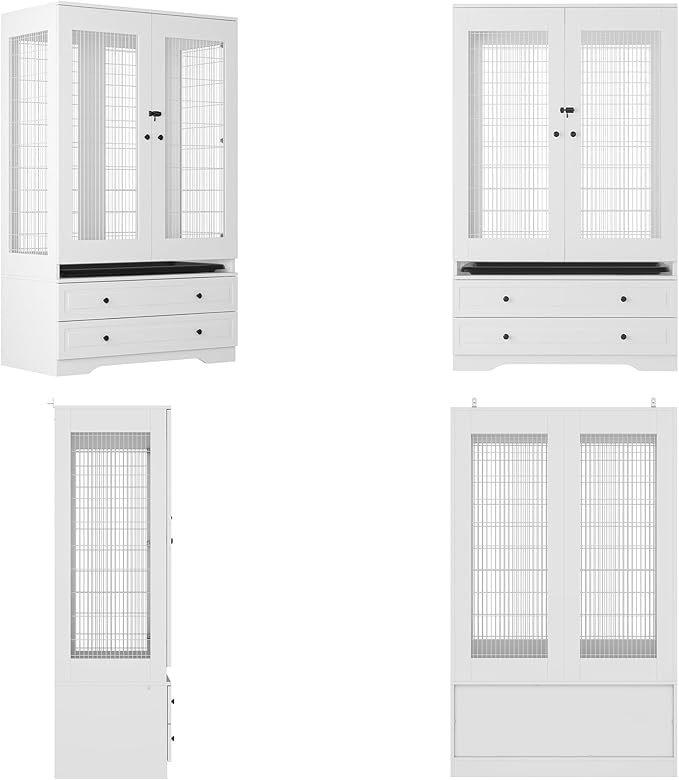 Large Bird Parakeet Parrot Cockatiel Cage, Tall Big Bird Flight Cages with 2 Drawers, a Removable Tray, Metal Grid Doors and a Robust Lock for Finch, Conure, Budgie, Macaw, Canary, White
