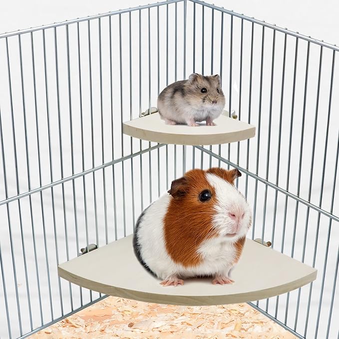 Litewoo Bird Parrot Corner Perch Flat Platform Stand, Easy to Install, Safe and Stable, Smooth Polishing Without Hurting Feet, Solid Hardwood Bird Cage Perches（S）