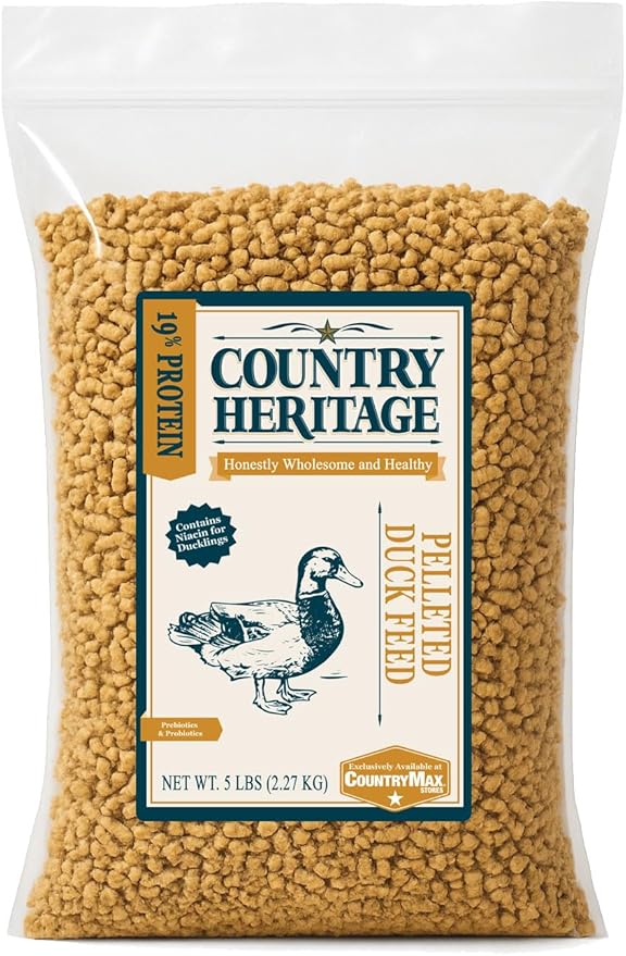 Country Heritage Duck Feed – Pellets for All Life Stages (19% Protein with Prebiotics & Probiotics, Do Not Float) (5 Pounds)