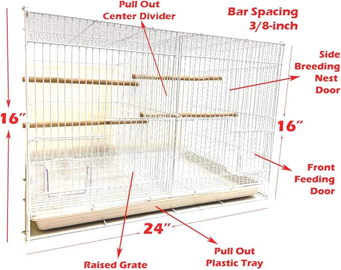 Lot of 6 Aviary Breeding Finch Aviary Canary Flight Bird Cage with Center Divider 24" x 16" x 16" (White)