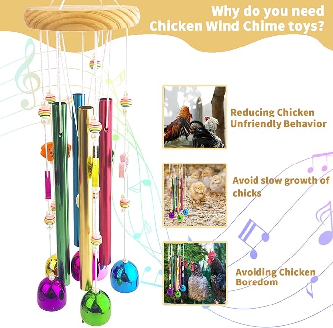Chicken Toys for Coop, Chicken Wind Chime Enrichment Toys, Hanging Chick Peck Toy with Colorful Bells, Home Garden Musical Coop Accessories, Coops Toy for Hens Chicks Poultry Birds Parrots
