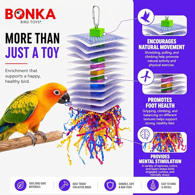 Bonka Bird Toys 1472 Pk2 Small Poker Shred Bird Toy Parrot cage Craft Cockatiel Parakeet Forage Shred Budgie Accessories Assorted chew Supplies