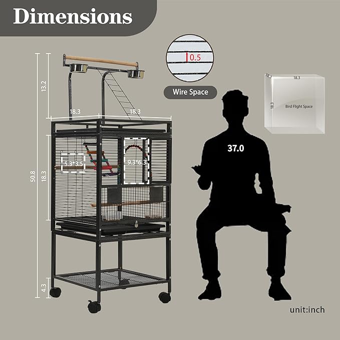 51" Small Bird Cage with Stand,Parakeet Cage, Parrot cage with Parakeet Toys, Bird Cage Accessories for Lovebirds Cockatiel Conure Finch Canary Budgie