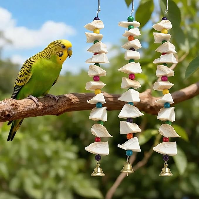 Bird Toys with Cuttlebone, Prevents Destructive Chewing, Grinding Stone for Bird, White, Colorful, 3 Pcs