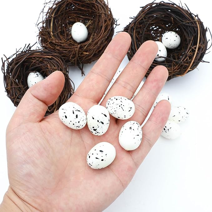ONEST 30 Pieces Small Faux Bird Nest with Eggs Artificial Rattan Birds Nest for Easter Wedding Home Party Christmas Tree Decoration