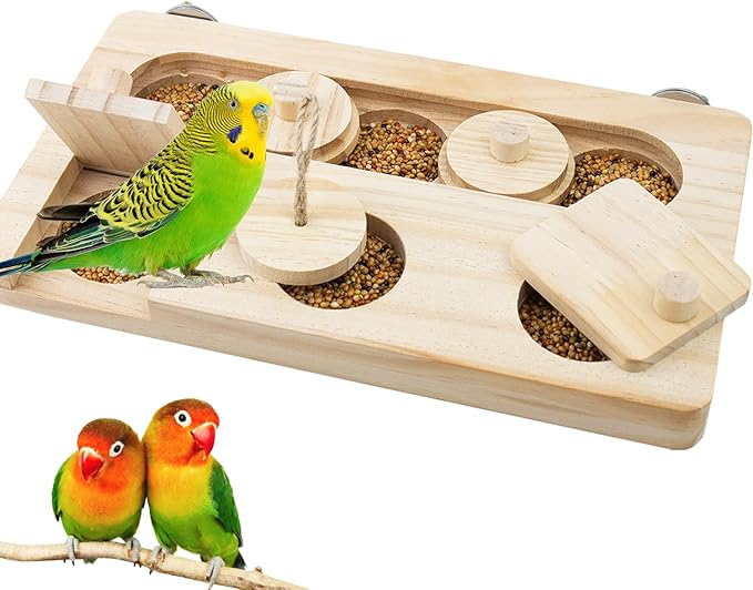 FlidRunest Wooden Bird Foraging Toys, Interactive Bird Foraging Toys Puzzle for Cage, Parakeet Training Intelligence Enrichment Toys, Parrot Cage Slow Feeder for Parakeet, Cockatiel, Sun Conures