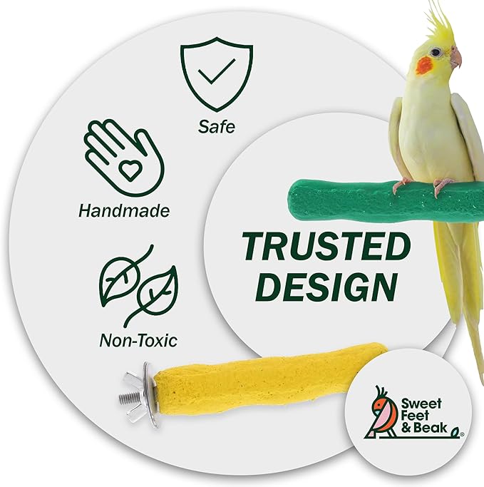 Sweet Feet and Beak Comfort Grip Safety Perch for Bird Cages - Pedicure Perch for Birds to Keep Nails and Beaks in Top Condition - Safe Easy to Install Bird Cage Accessories Small 6.5" - Green