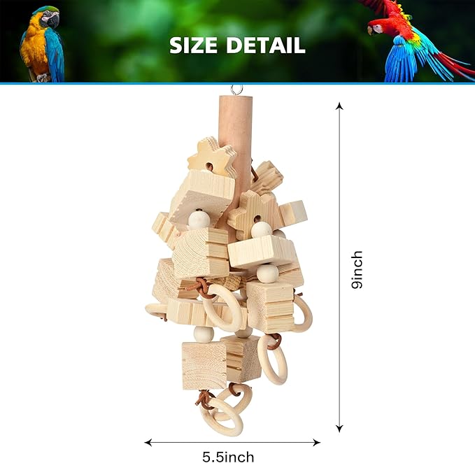 Bird Cage Toys Parrot Toy Designed for Chewing Features Natural Nut and Wooden Blocks, 2PCS Can Be Hung in Medium and Large Sized Parrot Cages