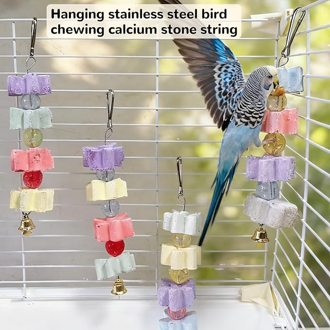 6Pieces Parrot Beak Trimmer Bird Beak Grinding Stone Teeth Lava Block Mineral Calcium Rock Chewing Toys with Bell for Parakeet Conure Budgies Rabbit Chinchilla Hamster