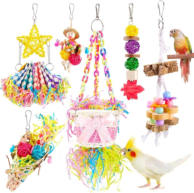 Bird Toys Foraging Toys Chewing Toy Colorful Foraging Shredder Climbing Ladder, Small and Medium-Sized Parrot, Love Bird, Tiger Skin Parrot Accessories(6PCS)