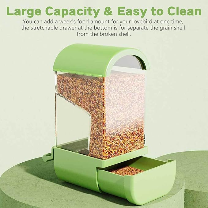 Yummy Sam No Mess Automatic Bird Feeder with Perch for Cage, Acrylic Transparent Bird Cage Feeder Parrot Seed Feeders Food Container Cage Accessories for Small Medium Birds Parrot Cockatoo Canary