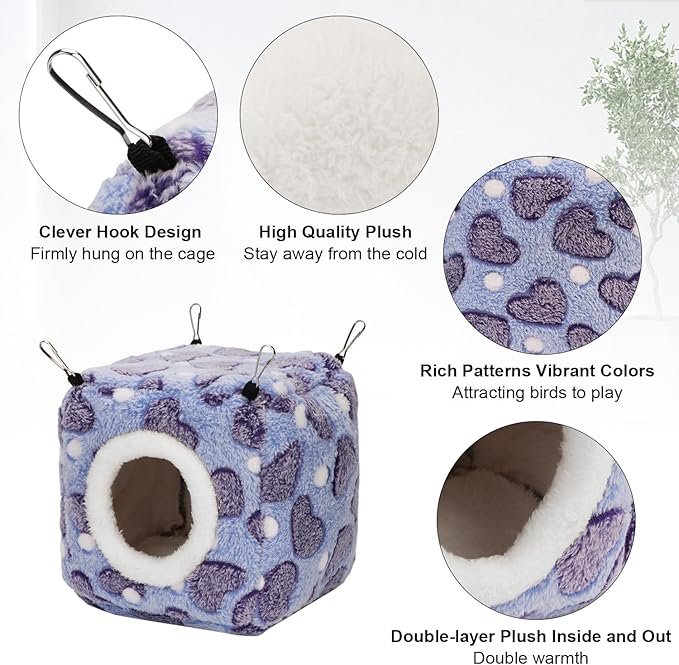Hypeety Bird Hammock Nest House Parakeet Toys Hanging Warm Bird Nest for Parrot Hamster Small Animal Hanging Bed Bird Cage Accessories (S, Purple)