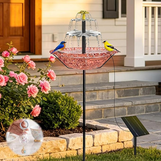 Bird Bath Fountain Solar for Outside, Outdoor Water Fountain Plastic, Attracts Birds with Cascading Spray for Yard & Patio (Pink)