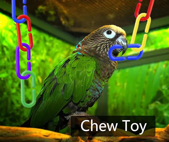 600-Piece Rainbow Plastic Chain Links & Toys - Interlocking C-Clip Bird Cage Accessories for Parakeets, Sugar Gliders, Small Pets (Climbing/Swinging Toys)