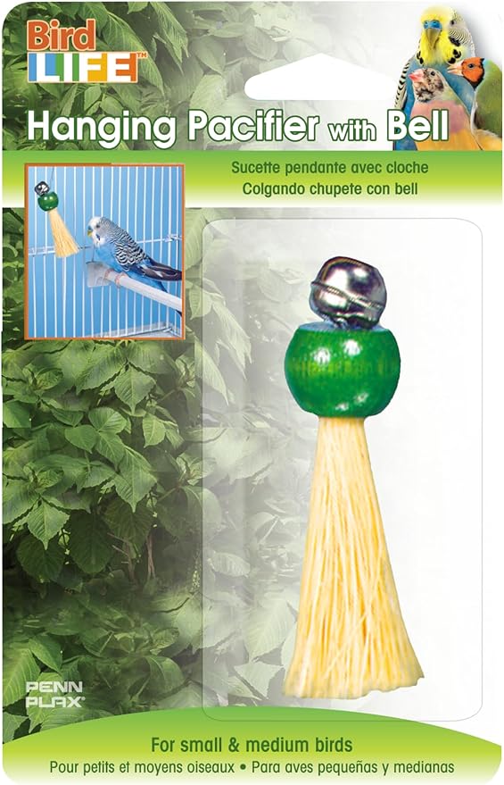 Penn-Plax Bird-Life Hanging Pacifier Bell for Bird Cages - Preening Toy for Parakeets, Bungies, Cockatiel, Lovebird, Parrotlet – Small (BA523)