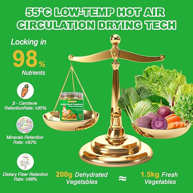 7oz Chicken Food Supplement for Laying Hens - Air-Dried Treats with Vitamins & Probiotics Molting Feed Season Support, Egg Boost & Feather Regrowth
