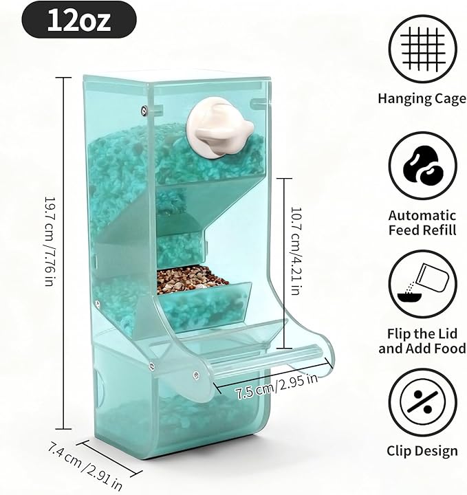 AOTU Automatic Bird Feeder for Cage Crack-Resistant Plastic Parakeet Cage Accessories No Mess Bird Cage Seed Catcher for Small Medium Birds Parrots Cockatiels Parakeets Conures Canaries (Light Green)