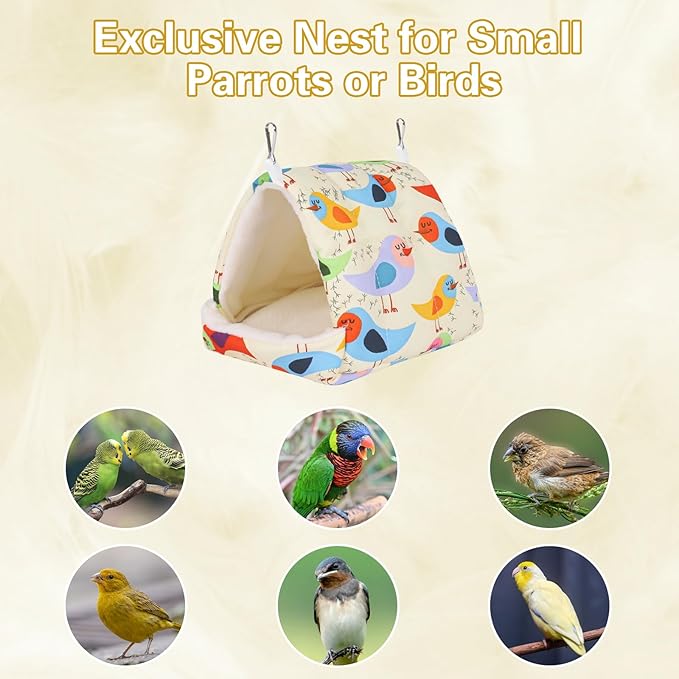 Bird Bed for Cage Warm Winter Nest Hammock with Hanging Hook Cage Accessories for Small Birds Parakeets Cockatiels Love Birds Cockatiels Conures Hamster (Beige, S)