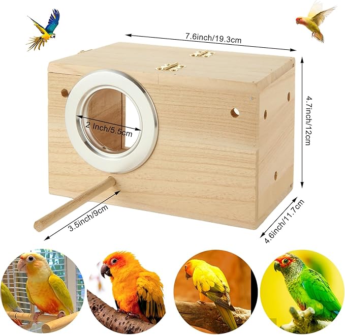QTLCOHD 2 Pack Parakeet Nesting Box, Natural Wood Breeding Box with Transparent Acrylic Window, Bird Nesting Box for Parakeets, Lovebird, Cockatiels, Conure