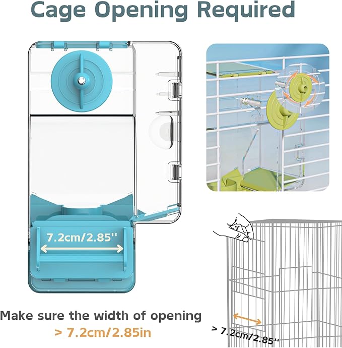 Automatic Bird Feeder, No Mess Bird Cage Feeder with Perch Multi-Functional Holder for Fruits Vegetables for Parakeet Canary Cockatiel Finch (Blue)